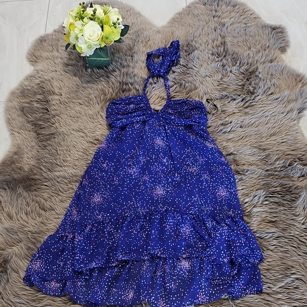 Blue Halter Dress with Star Pattern